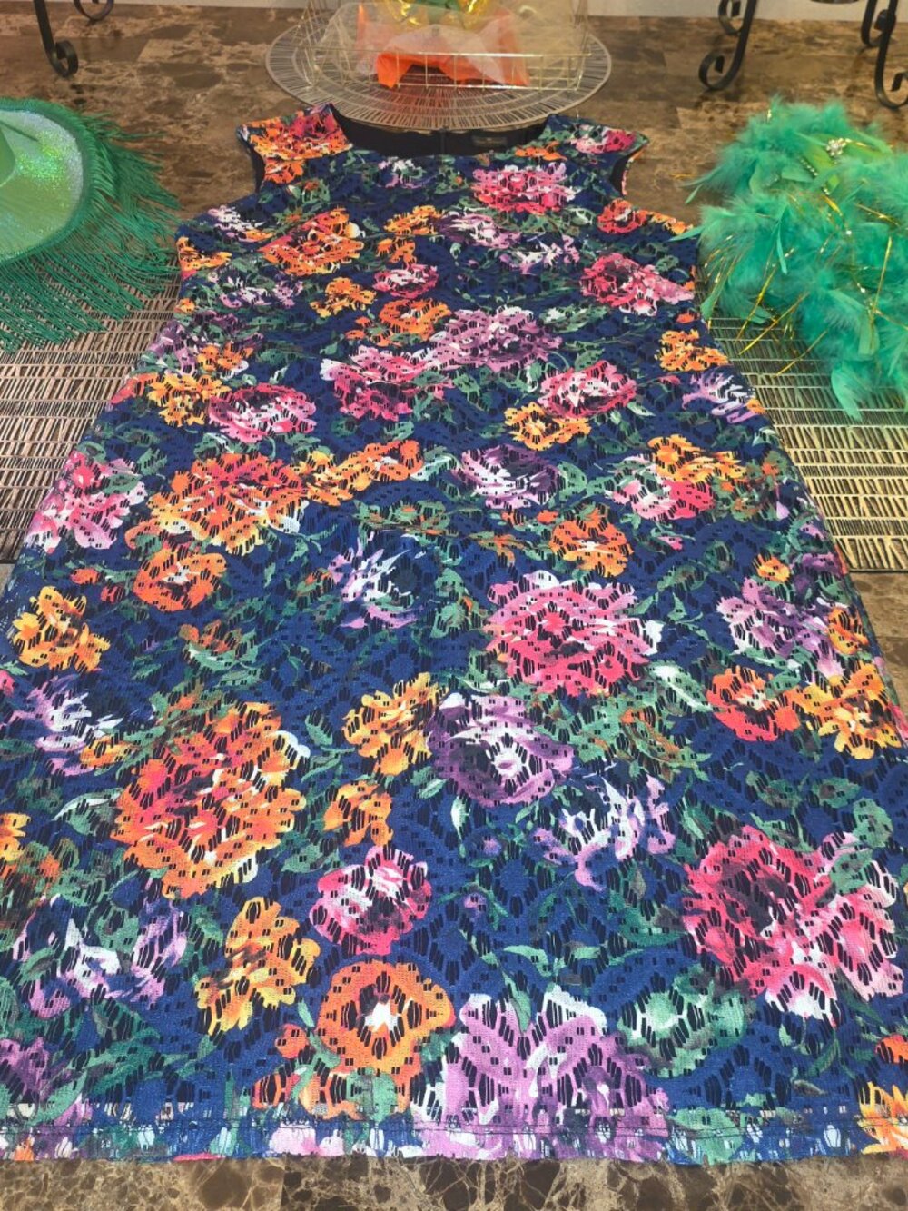 Paper Doll Style Rich Royal Blue Multi Color Floral Worthington Dress, Size 10